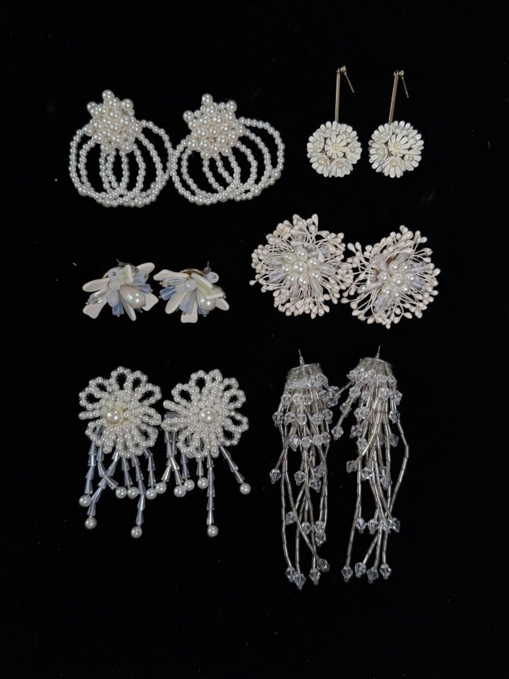Handmade Bridal Statement Earring Bundle 6 Pairs Pearl Flower Crystal Tassel